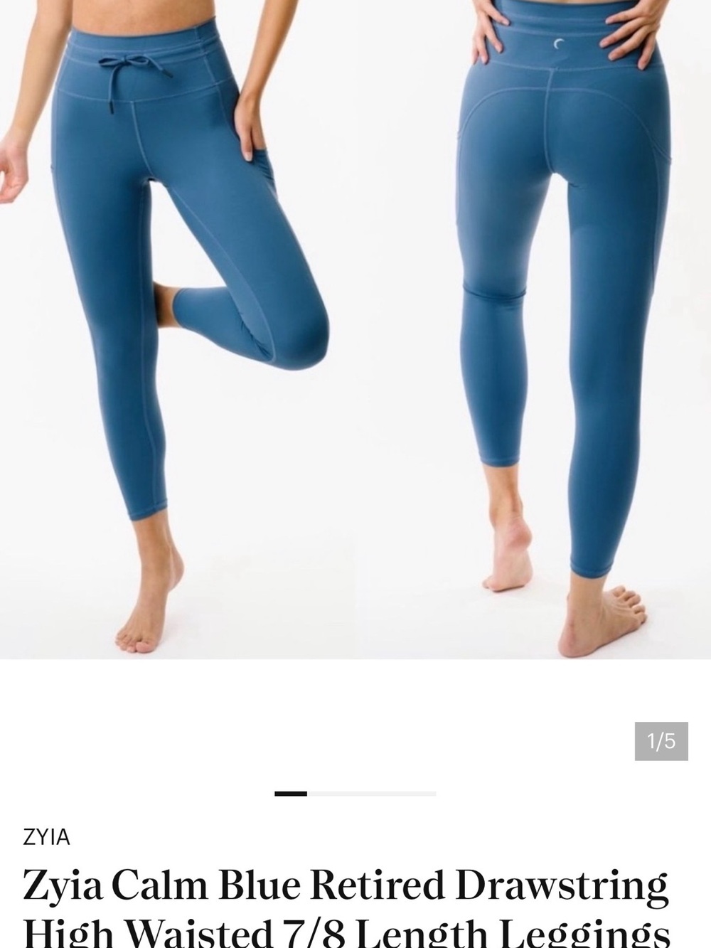 Women's Blue High-Waist Active Leggings with Drawstring
